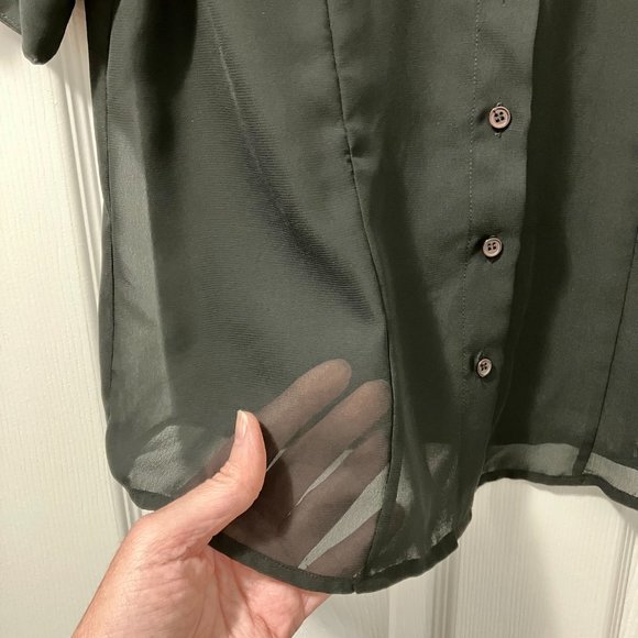 ⭐️2/$30⭐️ Short-sleeve, sheer black button down blouse/shirt, size medium - Picture 3 of 7